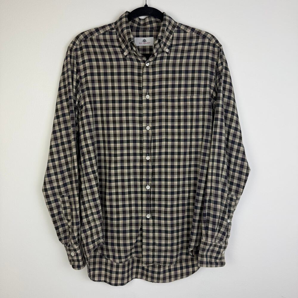 Old England Mens Button-Up Long Sleeve Checkered Office Brown/Beige Shirt Small